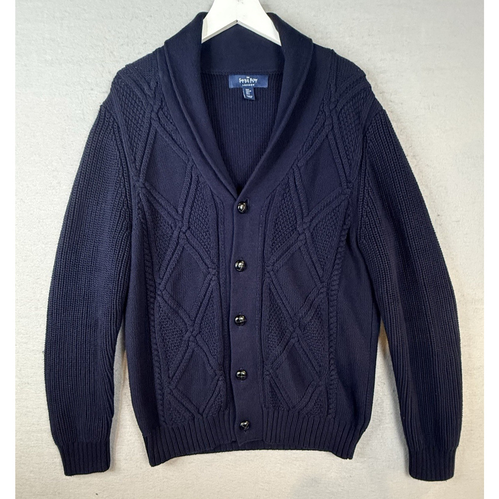 Savile Row London Fisherman Cardigan Sweater Mens Sz L Blue Academia Preppy